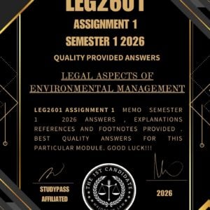 LEG2601 ASSIGNMENT 1 SEMESTER 1 2026 _ DUE DATE 2026 /100% TRUSTED ANSWERS, REFERENCES AND EXPLANATIONS/