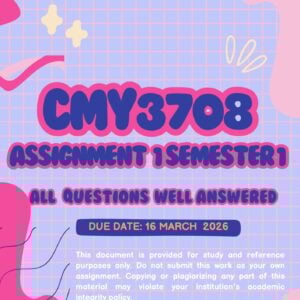 CMY3708 ASSIGNMENT ONE SEMESTER ONE 2026 (ANSWER GUIDELINES) - 16 MARCH 2026