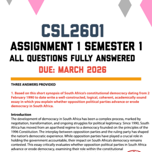 CSL2601 ASSIGNMENT 1 SEMESTER 1 2026 - THREE ANSWERS PROVIDED (DUE MARCH 2026)