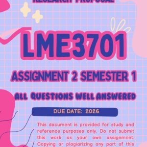 LME3701 ASSIGNMENT 2 SEMESTER 1 2026 (ANSWER GUIDELINES) : DUE DATE APRIL 2026