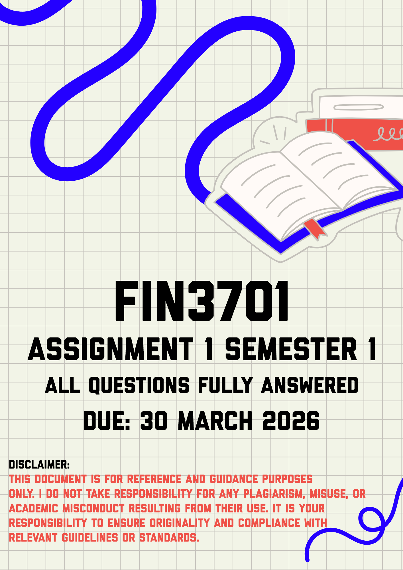 FIN3701 Assignment 1 Semester 1 Memo | Due 30 March 2026