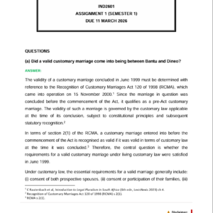 IND2601 Assignment 1 Semester 1 2026 (Fully Answered) - Due 11 March 2026 (VTSA)