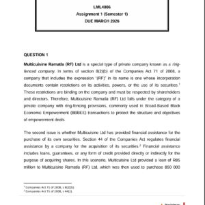 LML4806 Assignment 1 Semester 1 2026 (Fully Answered) - Due March 2026