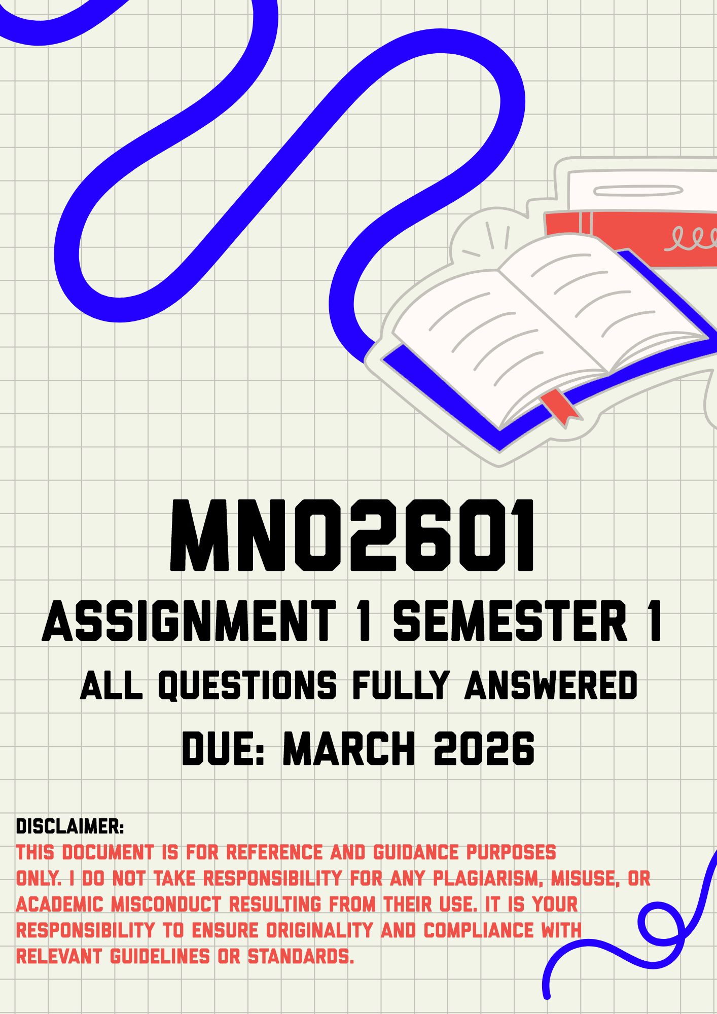 MNO2601 Assignment 1 Semester 1 Memo | Due March 2026