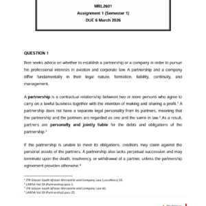 MRL2601 Assignment 1 Semester 1 2026 (Fully Answered) - Due 6 March 2026