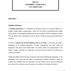 MRL3701 Assignment 1 Semester 1 2026 (Fully Answered) - Due 2 March 2026 (VTSA)