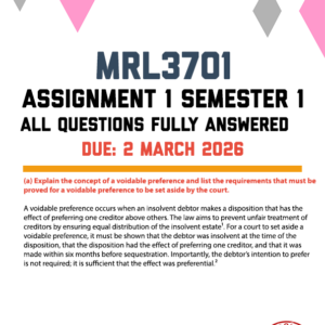 MRL3701 ASSIGNMENT 1 SEMESTER 1 2026 - FULLY ANSWERED (DUE 2 MARCH 2026)