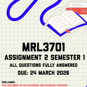 MRL3701 Assignment 2 Semester 1 Memo | Due 24 March 2026