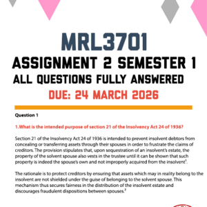 MRL3701 ASSIGNMENT 2 SEMESTER 1 2026 - FULLY ANSWERED (DUE 24 MARCH 2026)