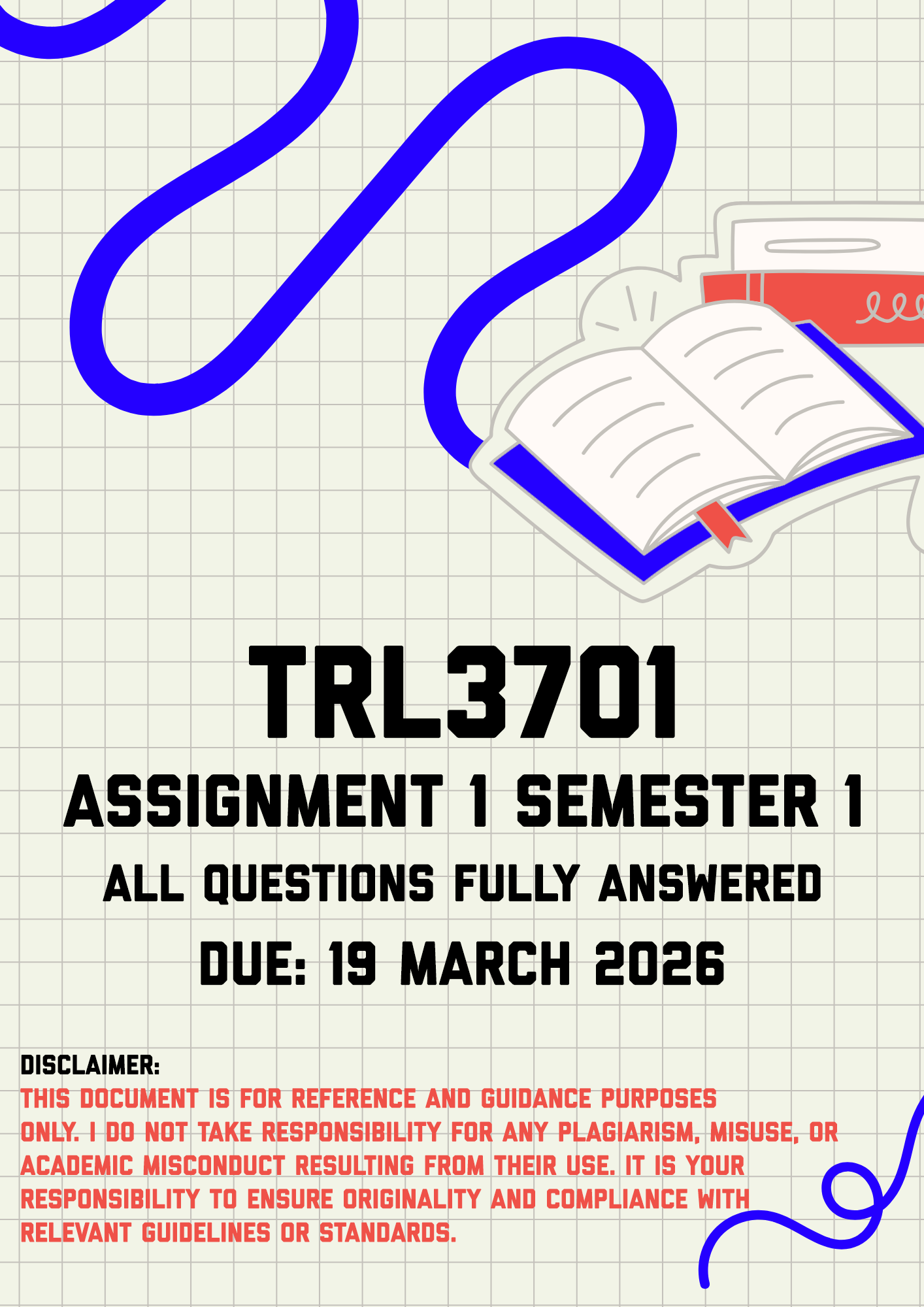 TRL3701 Assignment 1 Semester 1 Memo | Due 19 March 2026
