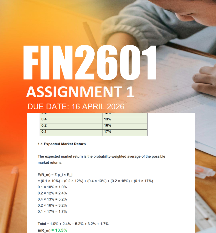 FIN2601 Assignment 1 Semester 1 2026 - Due 16 April 2026