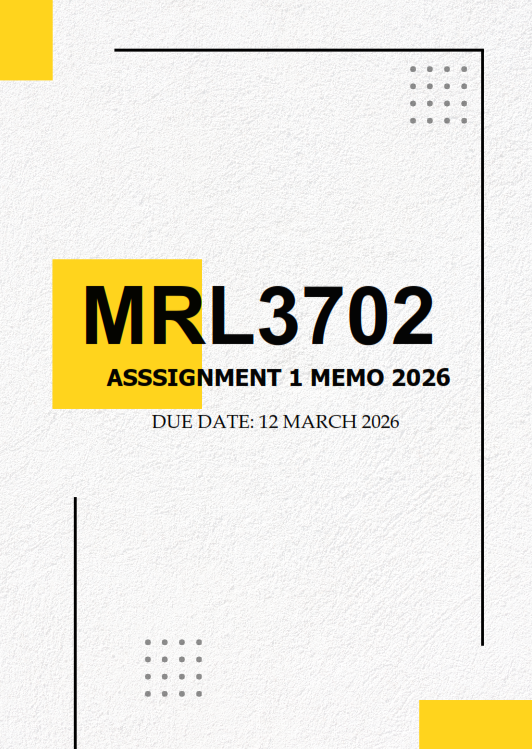 MRL3702 Assignment 1 MEMO 2026 | Due 12 March 2026