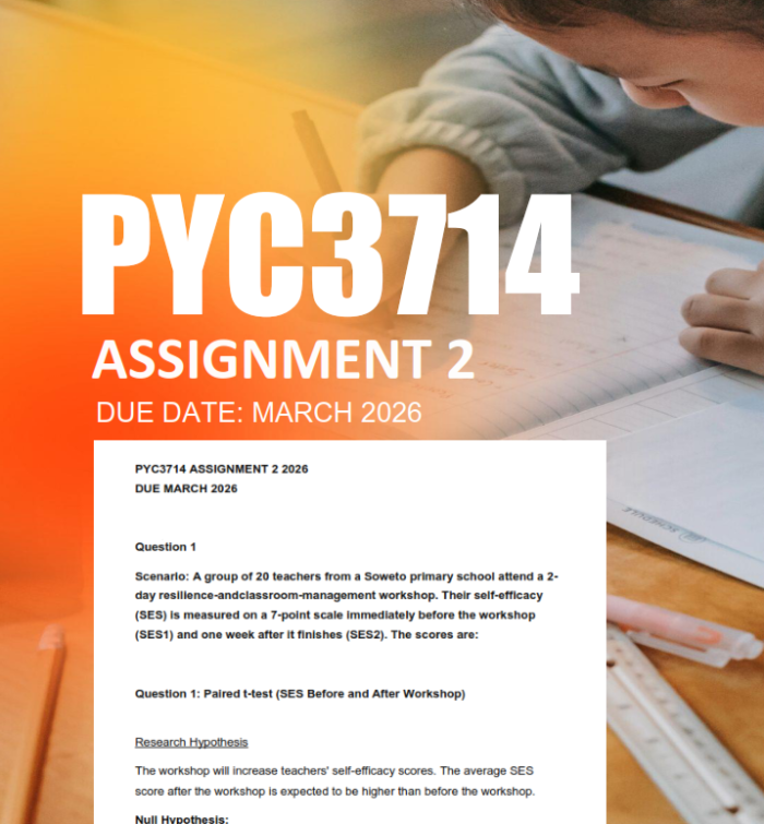 PYC3714 Assignment 2 Semester 1 2026 - Due April 2026 - StudyPass