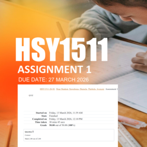 HSY1511 Assignment 1 Semester 1 (Quiz) - Due 27 March 2026