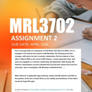 MRL3702 Assignment 2 Semester 1 2026 - Due 1 April 2026