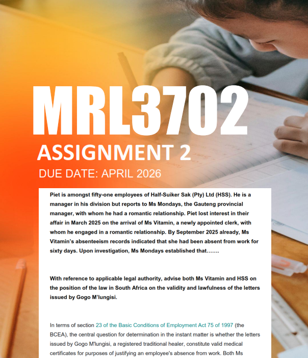 MRL3702 Assignment 2 Semester 1 2026 - Due 1 April 2026