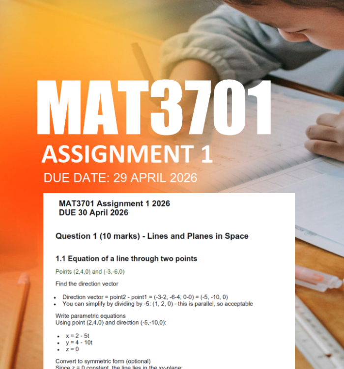 MAT3701 Assignment 1 Semester 1 2026 - Due 29 April 2026 - StudyPass