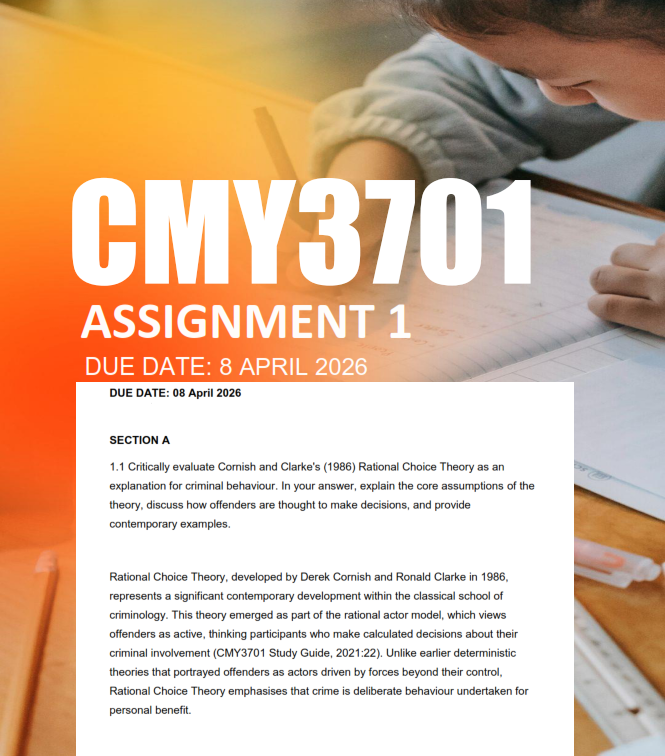 CMY3701 Assignment 1 Semester 1 2026 - 8 Due April 2026 - StudyPass