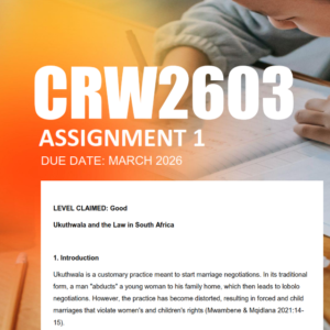 CRW2603 Assignment 1 Semester 1 2026 - Due March 2026