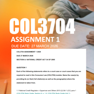 COL3704 Assignment 1 Semester 1 2026 - Due 27 March 2026