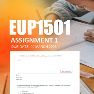 EUP1501 Assignment 1 Quiz Semester 1 2026 - Due 20 March 2026