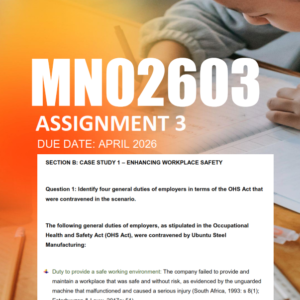 MNO2603 Assignment 3 Semester 1 2026 - Due April 2026