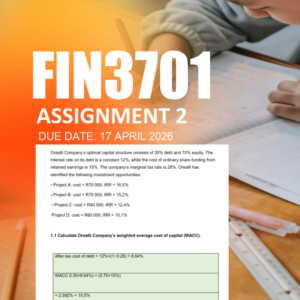 FIN3701 Assignment 2 Semester 1 2026 - Due 17 April 2026