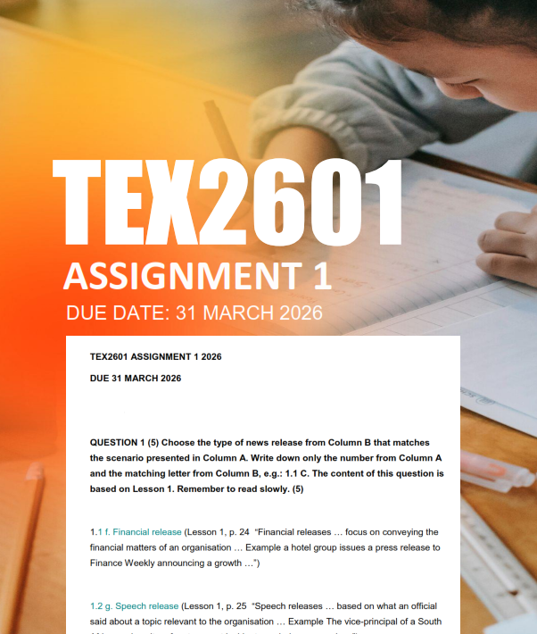 TEX2601 Assignment 1 Semester 1 2026 - Due 30 March 2026