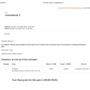 CLA1501 Assignment 2 Semester 1 2026 (100%) - Due 20 April 2026