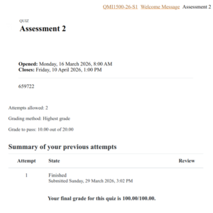 QMI1500 Assignment 2 Semester 1 2026 - Due 10 April 2026