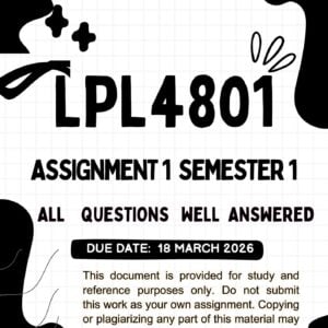 LPL4801 ASSIGNMENT 1 SEMESTER 1 2026 ANSWERS (18 MARCH 2026)