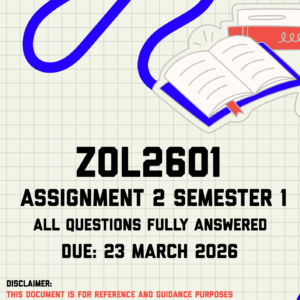 ZOL2601 Assignment 2 Semester 1 Memo | Due 23 March 2026