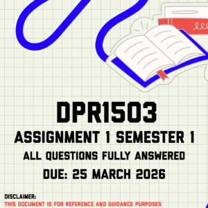 DPR1503 Assignment 1 (Quiz) Semester 1 Memo | Due 25 March 2026