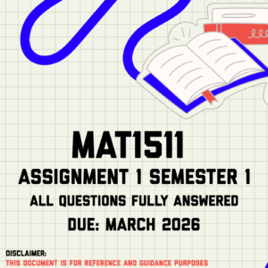 MAT1511 Assignment 1 Semester 1 Memo | Due March 2026