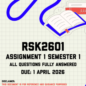 RSK2601 Assignment 1 Semester 1 Memo | Due 1 April 2026