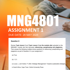 MNG4801 Assignment 1 semester 1 2026 - Due 8 May 2026
