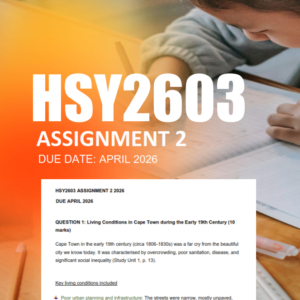 HSY2603 Assignment 2 Semester 1 2026 - Due April 2026