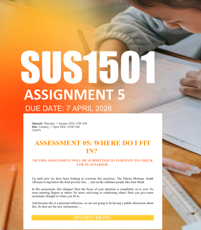 SUS1501 Assignment 5 Semester 1 2026 - Due 7 April 2026