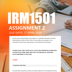 IRM1501 Assignment 2 Semester 1 2026 - Due 17 April 2026