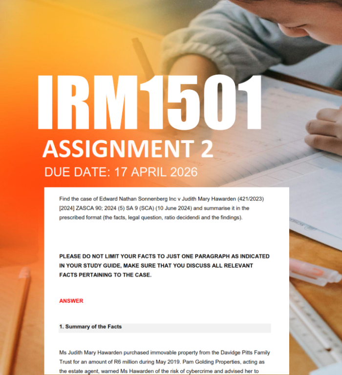 IRM1501 Assignment 2 Semester 1 2026 - Due 17 April 2026 - StudyPass