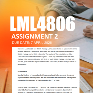 LML4806 Assignment 2 Semester 1 2026 - Due 7 April 2026