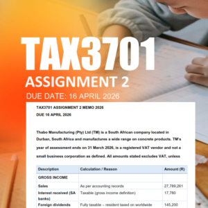 TAX3701 Assignment 2 Semester 1 2026 - Due 16 April 2026