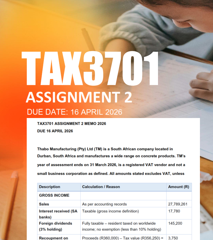 TAX3701 Assignment 2 Semester 1 2026 - Due 16 April 2026