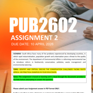 PUB2602 Assignment 2 Semester 1 2026 - Due 10 April 2026