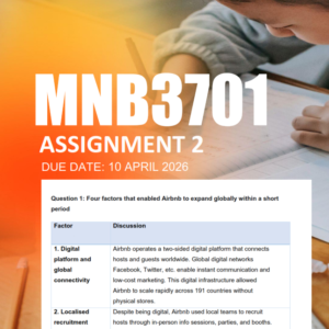 MNB3701 Assignment 2 Semester 1 2026 - Due 10 April 2026