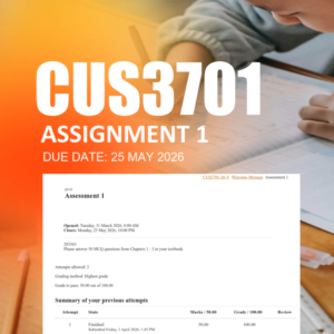CUS3701 Assignment 1 Semester 1 2026 (Quiz) - Due 25 May 2026