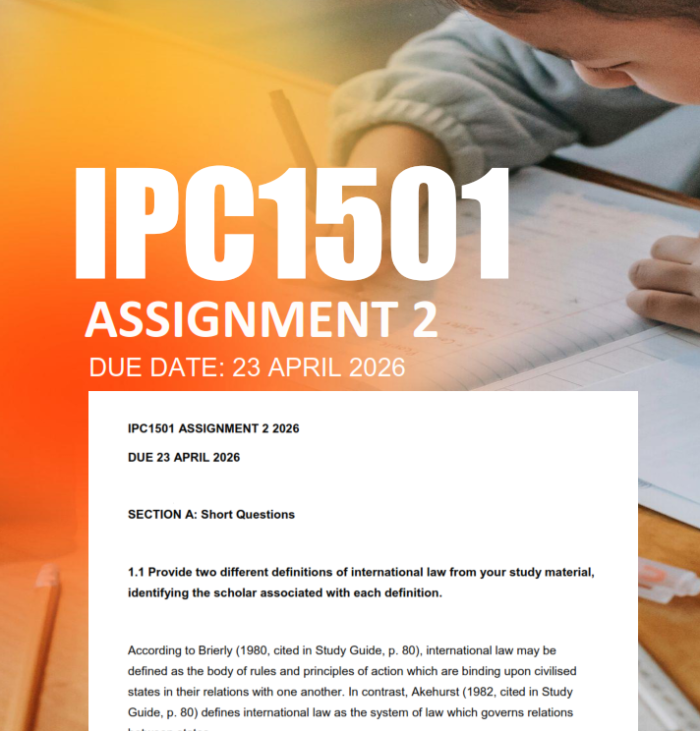 IPC1501 Assignment 2 Semester 1 2026 - Due 23 April 2026 - StudyPass