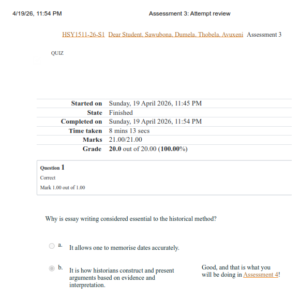 HSY1511 Assignment 3 Semester 1 2026 - Due 21 April 2026