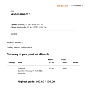 BTE2601 Assignment 1 QUIZ 2026 - Due 29 April 2026 (DISTINCTION OBTAINED 100%)