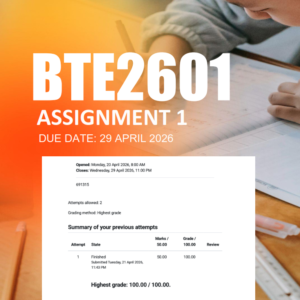 BTE2601 Assignment 1 Semester 1 2026 - Due 29 April 2026 (Quiz)